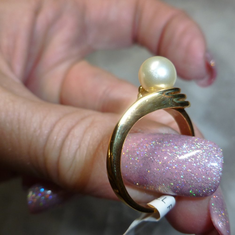 18k Gold Electroplate Natural Pearl Dolphin Ore Ring - Picture 5 of 12